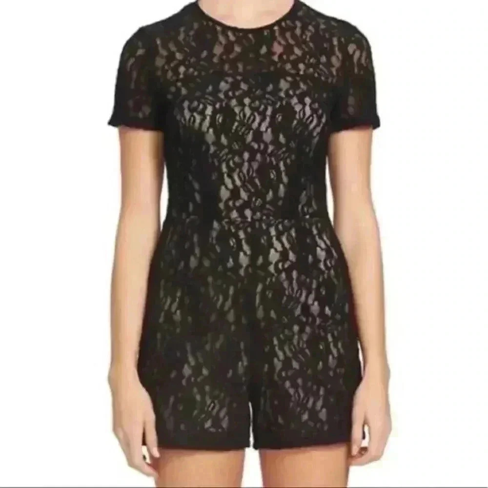1.state Black Lace Short Sleeve Romper
